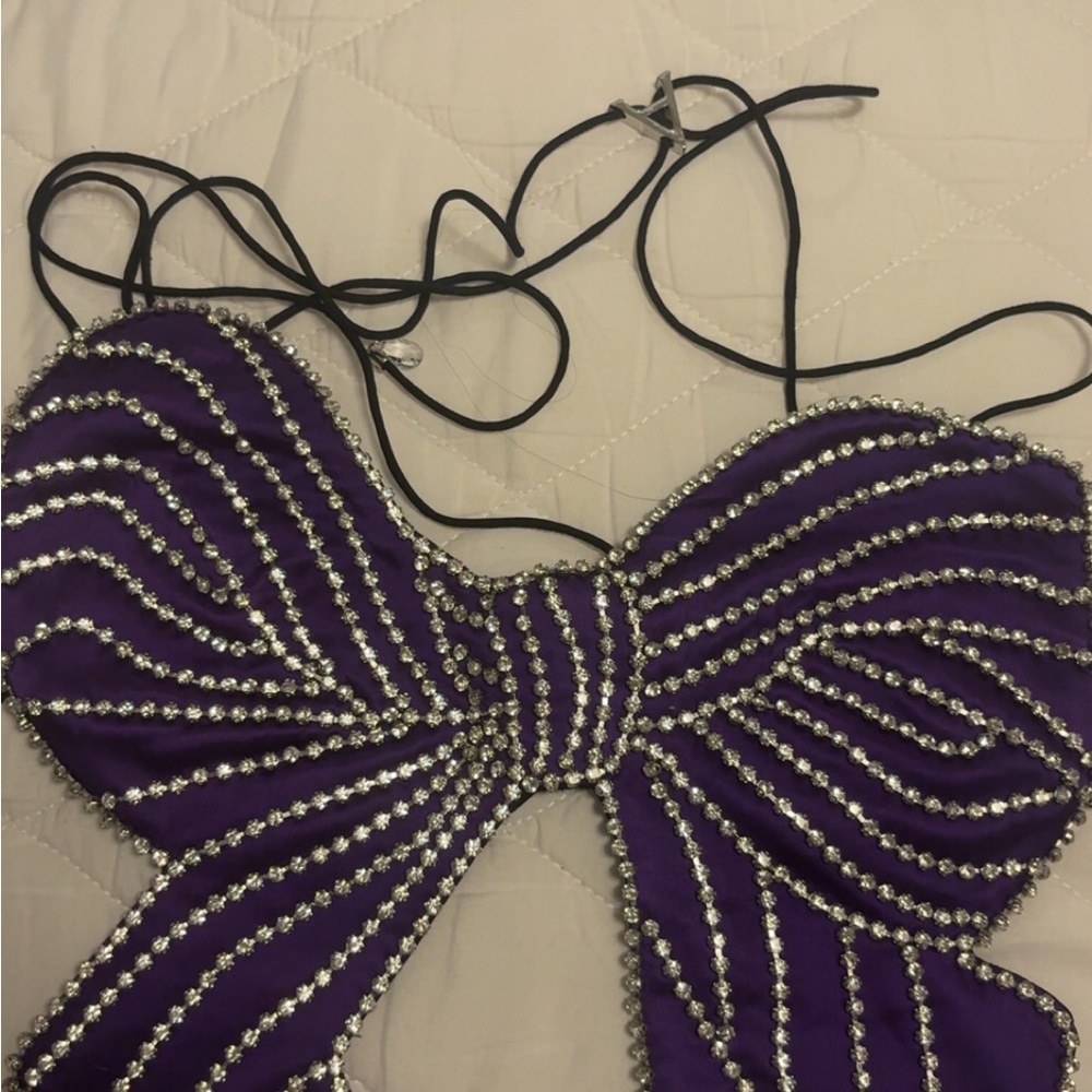 AREA Purple and Silver Embellished Tank Top